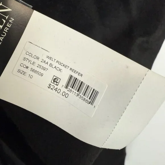 Lauren Ralph Lauren Women’s Welt Pocket Black Reefer Long Jacket Size 10